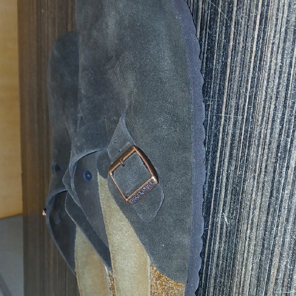 Birkenstock Chocolate Suede Sandals with Copper Buckle